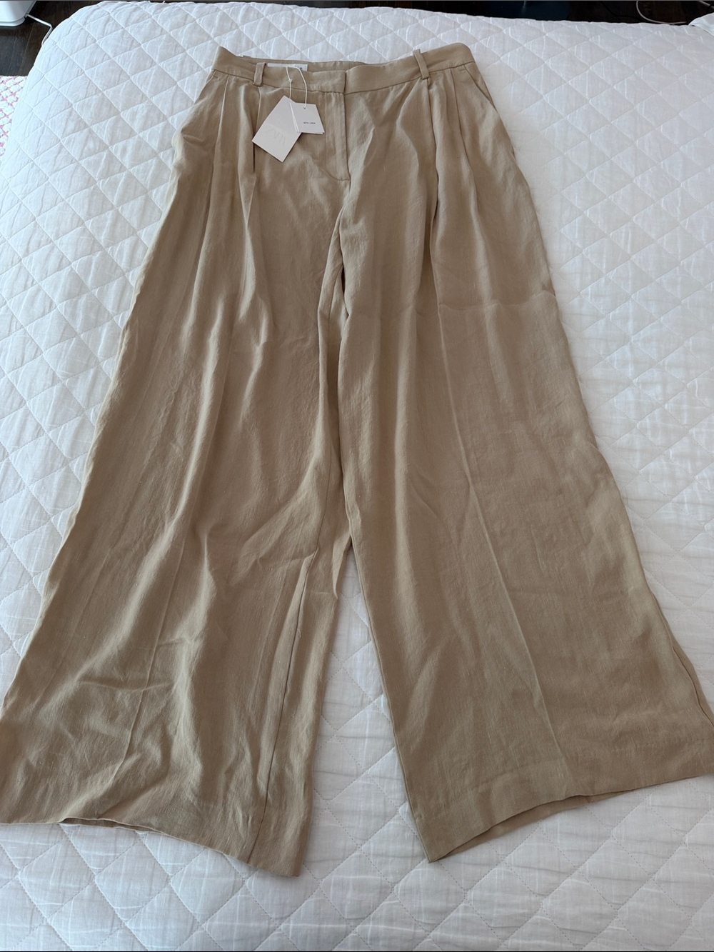 Zara Wide-Leg High-Rise Pants in Light Khaki